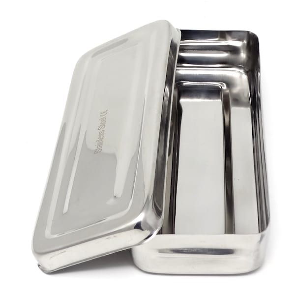 A2Z Scilab Stainless Steel Medical Instrument Box Organizer Storage Tray w/ Lid - 8Lx4Wx1.5H A2Z-ZR-BOX842 - main